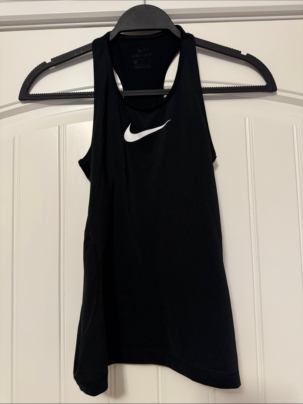 Nike Women's Dri Fit Black Tank with White Swoosh Size M